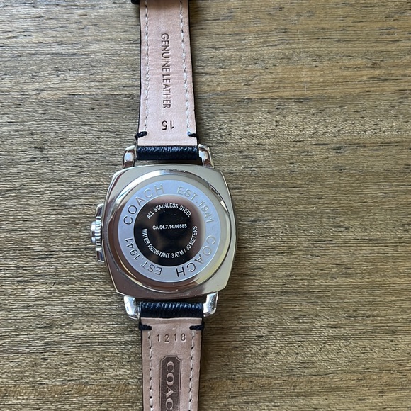 COACH WATCH SILVER BLACK LEATHER CRYSTALS - Picture 3 of 8